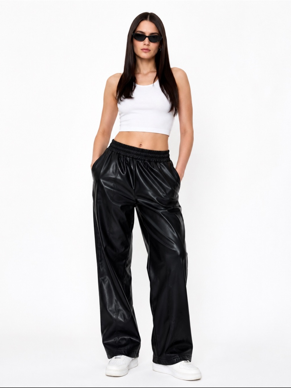 Fabletics Black Faux Leather Jogger Pants Women’s XXS Vegan Leather Pull On